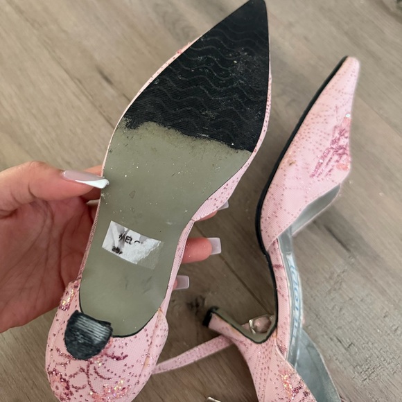 Y2K PINK GLITTERY STRAPPY KITTEN HEELS - Picture 5 of 6